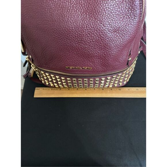 Michael Kors Rhea Women's Burgundy Gold Tone Leather Studded Backpack Size Small - Picture 7 of 13